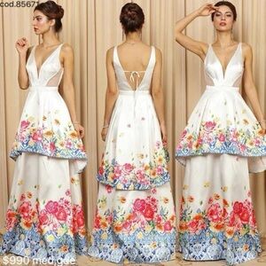 Floral Maxi Dress Party Gown Size L New